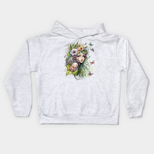 Watercolor Fairy #4 Kids Hoodie by Chromatic Fusion Studio